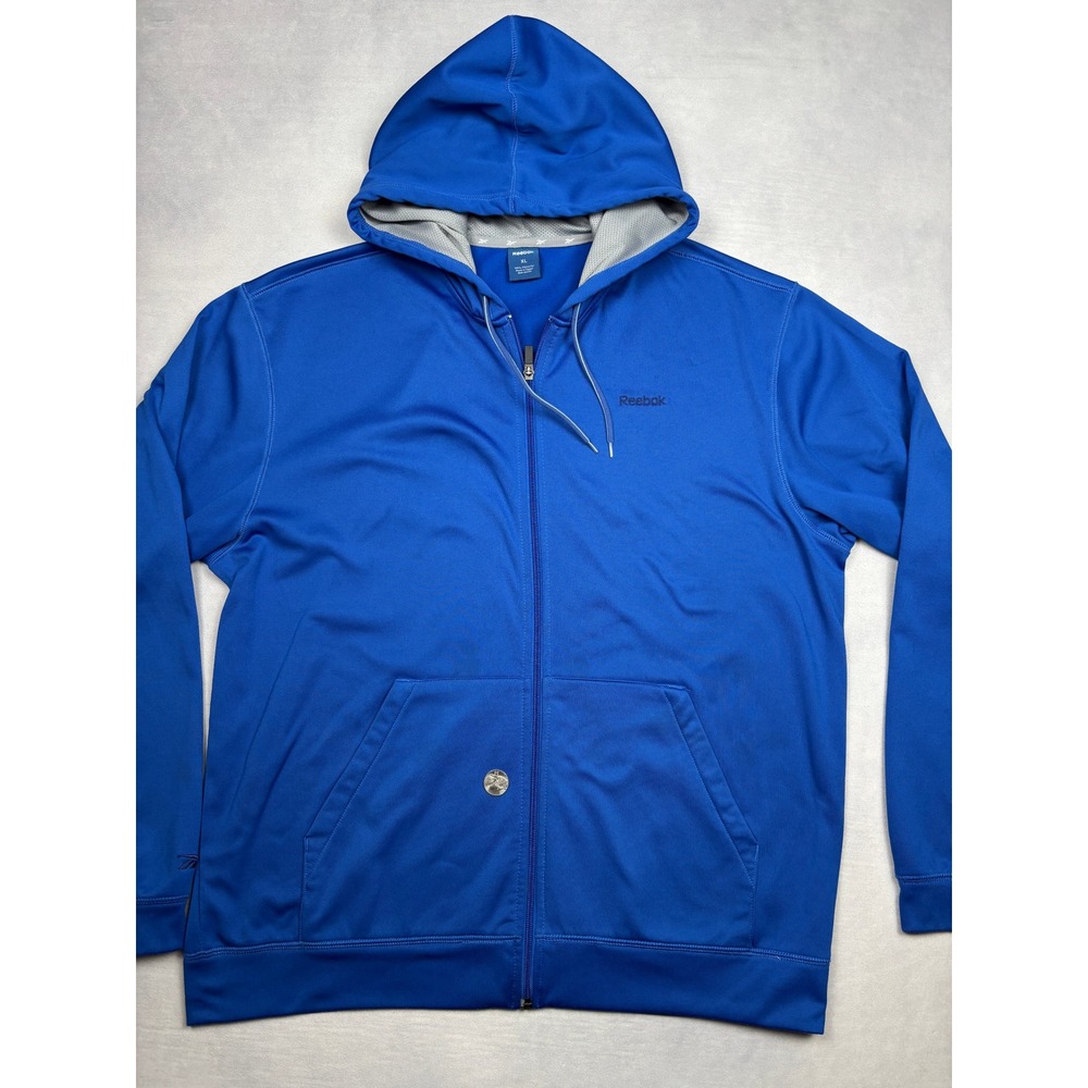 Reebok Mens XL Blue Full Zip Hoodie Performance Polyester Sweatshirt RN 104141‎